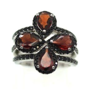 925 STERLING 3 stacking rings ruby red and black CZ's 7.4 grams Size 6 NOS
